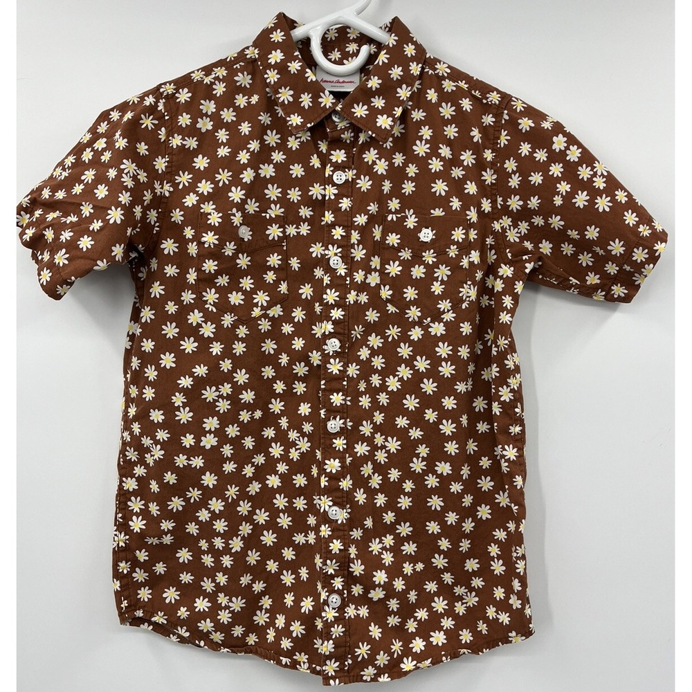 Hanna Andersson Size 140 US 10 Button Front Camp Shirt All Over Daisy Print